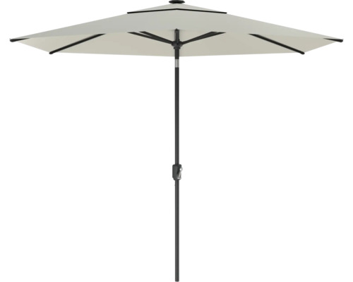 LED Marktschirm SOLUNA Rémilly Ø 300 cm beige mit UV-Schutz 80, wetterfeste Polyesterbespannung, leichte Aufspannung per Kurbel, Dreh und Neigfunktion, LED-Beleuchtung integriert Sonnenschirm für den Aussenbereich