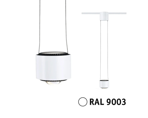 Weisse Hängeleuchte mit Schienensystem