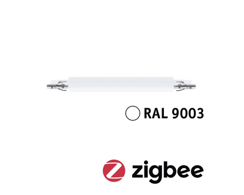 Weißes LED-Profil mit Zigbee Logo und RAL 9003 Farbangabe