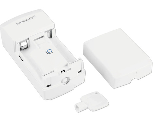 Homematic Logo, geöffnetes Gehäuse eines Homematic Geräts