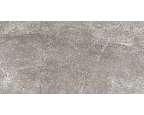 Carreau en grès cérame gris avec surface mate et aspect marbre