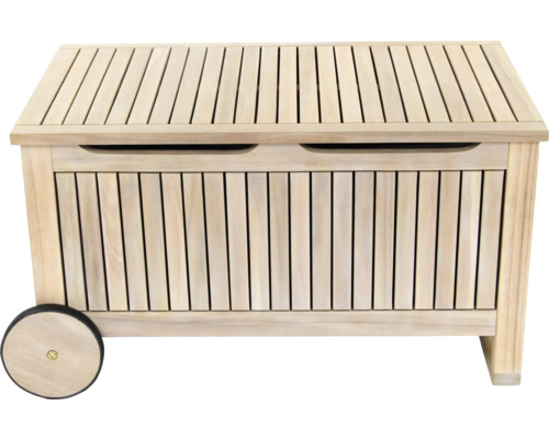 Boîte de rangement GARDEN PLACE Maja 85x52x48 cm 212 l marron en bois d'acacia, avec roulettes Boîte de rangement GARDEN PLACE Maja 85x52x48 cm 212 l marron en bois d'acacia, avec roulettes