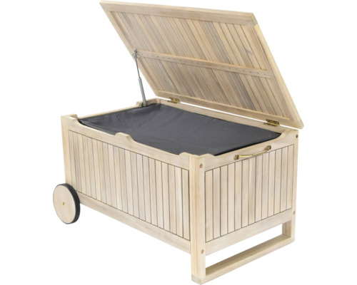 Holz Gartentruhe mit Rädern und wasserdichter Innenauskleidung