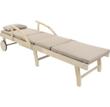 Chaise longue en bois avec coussin et roulettes pour le jardin