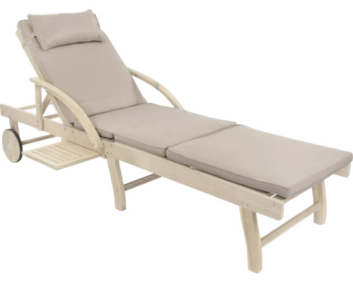 Chaise longue en bois avec roues et coussin