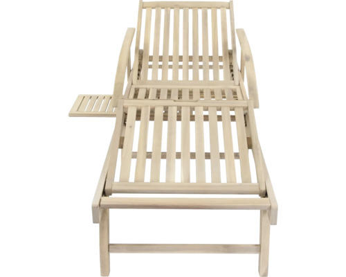 Chaise longue en bois avec accoudoirs et table d''appoint