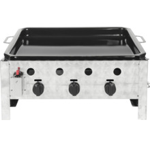 Plaque de cuisson en acier inoxydable avec trois brûleurs et commandes