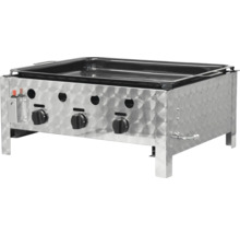 Station de grill en métal avec trois commandes et bac de récupération