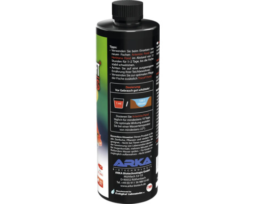 Conditionneur d''eau Artemiss Pond en bouteille noire avec instructions de dosage