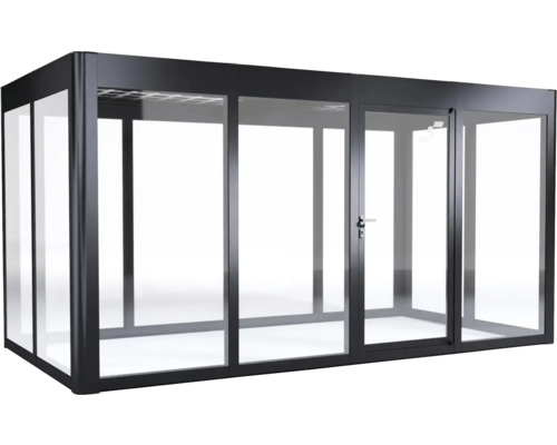 Pièce de jardin avec éléments en verre et structure de cadre