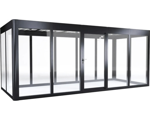 Abri de jardin avec éléments en verre et porte