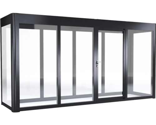 Pergola de terrasse autoportante avec portes coulissantes en verre