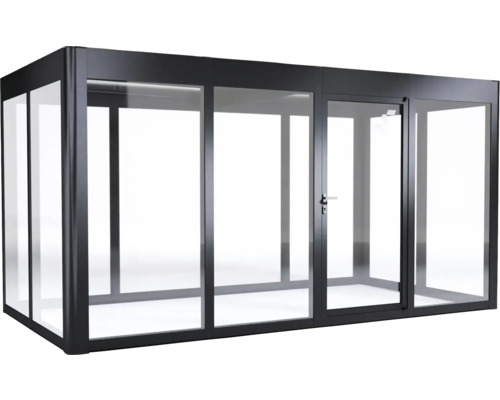 Terrasse moderne en verre avec porte et cadre