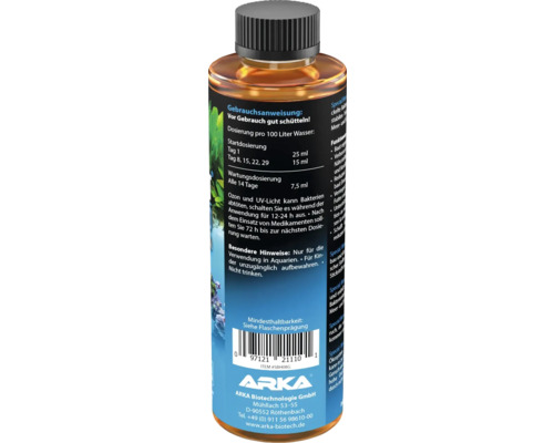 Bouteille d''conditionneur d''eau d''aquarium d''Arka Biotechnologie avec instructions de dosage