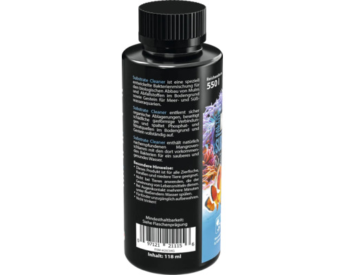 Nettoyant de substrat d''aquarium pour aquariums d''eau douce et d''eau de mer dans une bouteille noire avec bouchon à vis