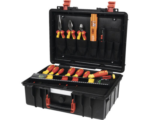 Geöffneter Werkzeugkoffer mit verschiedenen Werkzeugen von Wiha