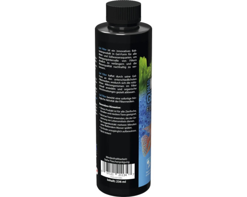 Filtre à gel pour aquariums d''eau douce et d''eau de mer dans une bouteille noire