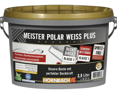 HORNBACH Wandfarbe Meister Polarweiss Plus weiß spritzfrei konservierungsmittelfrei 2,5 L