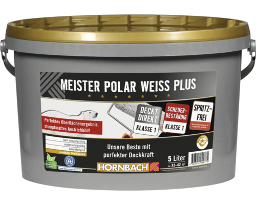 Peinture murale HORNBACH Meister Plus blanc polaire blanc sans éclaboussures sans conservateur 5 l