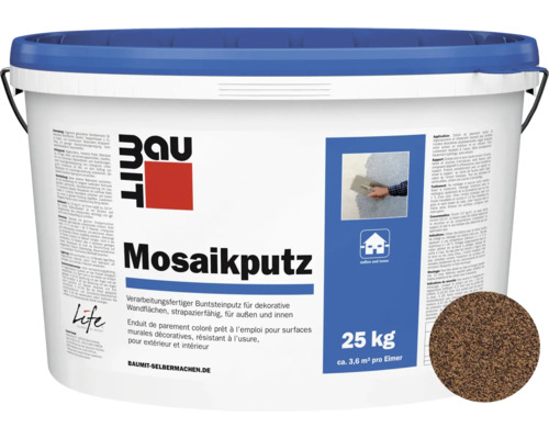 Enduit de granulats de marbre Baumit M327 enduit de finition prêt à l'emploi en couche fine rouge-noir 25 kg Seau d''enduit mosaique pour l''intérieur et l''extérieur, 25 kilogrammes