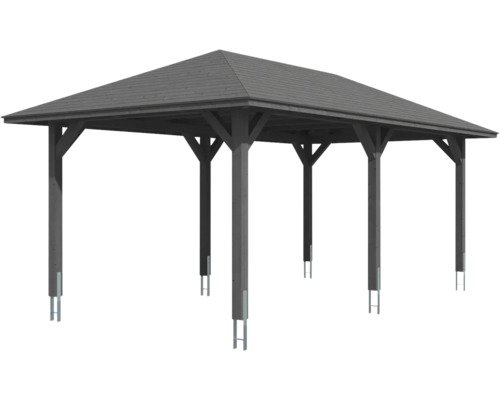 Pavillon avec poteaux en bois et toit
