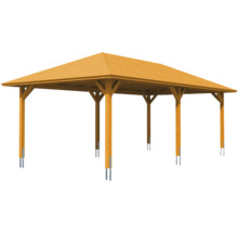 Pavillon de jardin en bois avec toit rectangulaire et piliers de soutien