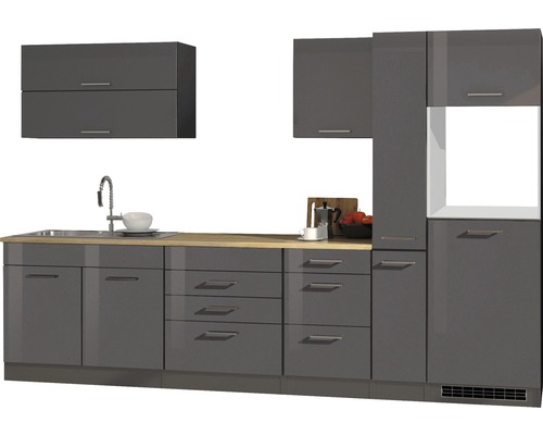 Held Möbel Küchenzeile Mailand 320 cm grau hochglanz zerlegt Variante reversibel