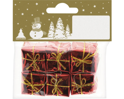 Décoration de Noël petits paquets 2,5 cm métal rouge 6 pièces Paquet de six mini-boîtes cadeaux miniatures comme décorations de sapin de Noël