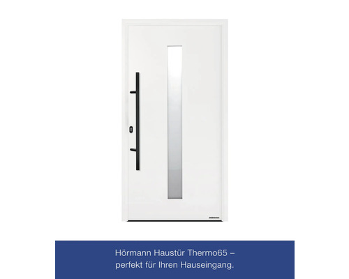 Weisse Haustür mit Glaseinsatz und Griff