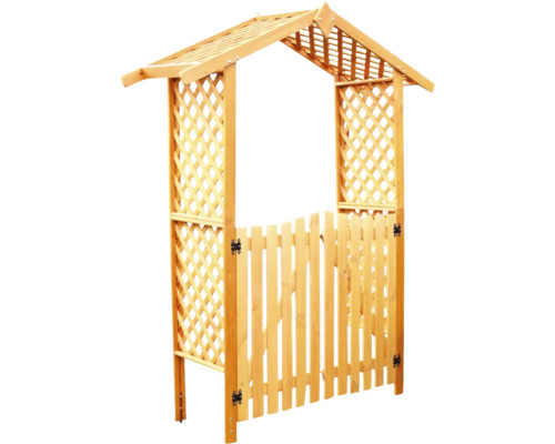 Portail de jardin en bois avec treillis et toit
