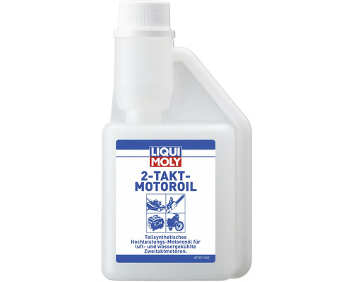 Huile moteur deux temps Liqui Moly dans une bouteille en plastique blanche