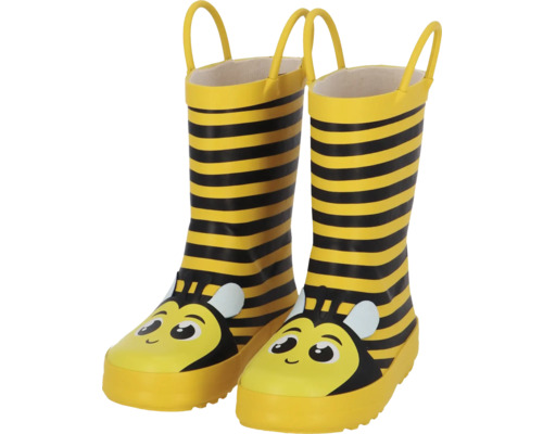 Gelb-schwarz gestreifte Kindergummistiefel mit Bienendesign