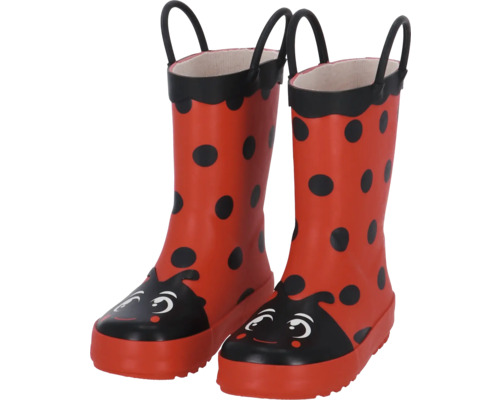 Paar Kindergummistiefel mit Marienkäfermuster