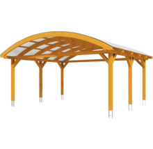 Carport double 2 voitures Skanholz Franken avec ancrage pour poteaux 635 x 541 cm chêne clair