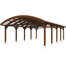 Carport double 2 voitures Skanholz Franken avec ancrage pour poteaux 635 x 969 cm noyer