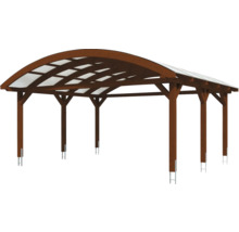 Carport double 2 voitures Skanholz Franken avec ancrage pour poteaux 635 x 541 cm noyer