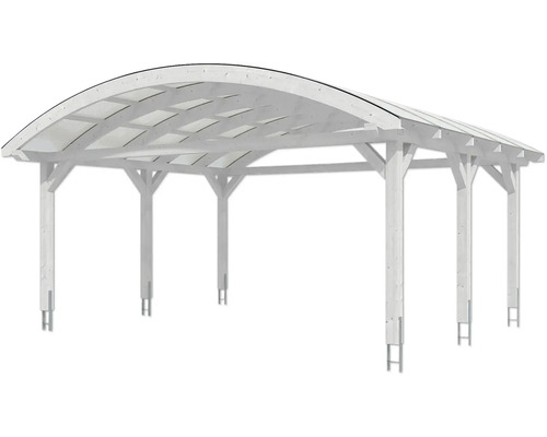 Abri de voiture en bois blanc avec toit en polycarbonate