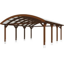 Carport double 2 voitures Skanholz Franken avec ancrage pour poteaux 635 x 755 cm noyer