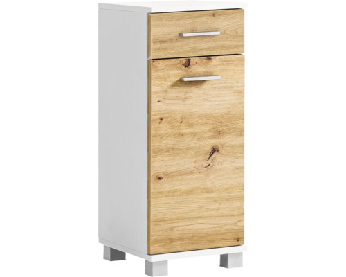 Meuble bas Möbelpartner Palermo lxhxp 30.3x75.3x32.6 cm chêne artisan/blanc Armoire haute avec deux tiroirs et deux portes en décor bois pour la salle de bains