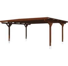 Carport double 2 voitures Skanholz Odenwald avec ancrage pour poteaux 640 x 541 cm noyer