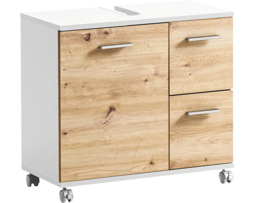 Waschbeckenunterschrank Möbelpartner Palermo BxHxT 65.1x60x32 cm artisan eiche/weiß Waschbeckenunterschrank mit zwei Türen und zwei Schubladen auf Rollen