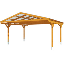 Carport double 2 voitures Skanholz Westerwald avec ancrage pour poteaux 570 x 541 cm chêne clair