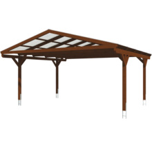 Carport double 2 voitures Skanholz Westerwald avec ancrage pour poteaux 570 x 541 cm noyer