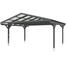 Carport double 2 voitures Skanholz Westerwald avec ancrage pour poteaux 570 x 541 cm ardoise