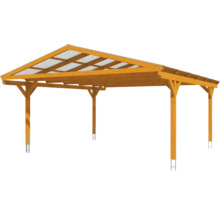 Carport double 2 voitures Skanholz Westerwald avec ancrage pour poteaux 570 x 648 cm chêne clair