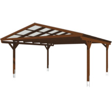 Carport double 2 voitures Skanholz Westerwald avec ancrage pour poteaux 570 x 648 cm noyer
