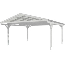 Carport double 2 voitures Skanholz Westerwald avec ancrage pour poteaux 570 x 648 cm blanc