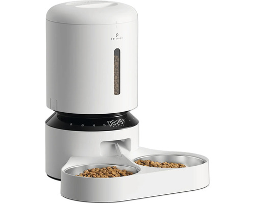 Futterautomat Pet Libro Granary Dual Food Tray 5L weiß, programmierbarer smarter Futterautomat Automatischer Futterautomat für Haustiere mit digitaler Zeitanzeige und zwei Futternäpfen