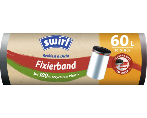 Sacs poubelles Swirl avec bande de fixation, 60 litres, 10 pièces