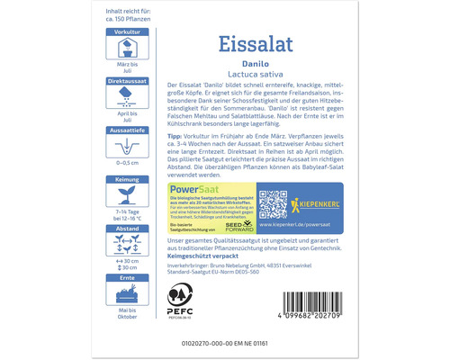 Sachet de graines de laitue iceberg Danilo de l''espèce Lactuca sativa